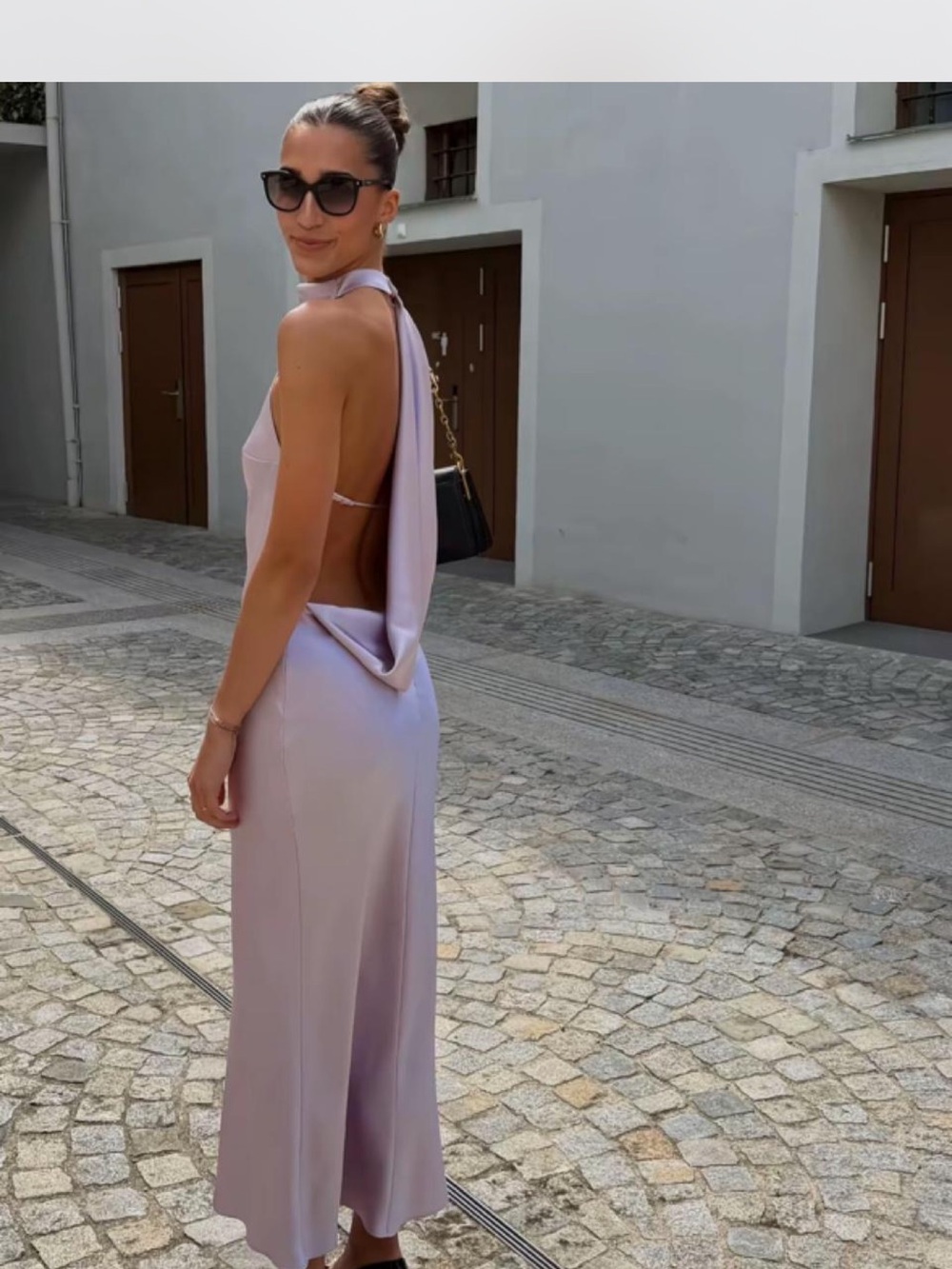 Zara Lilac Backless Satin Halter Dress